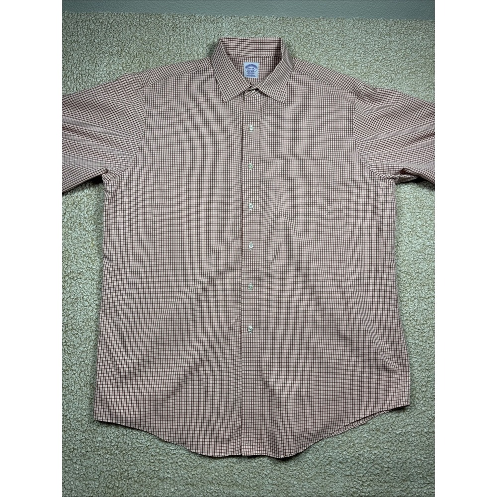 Brooks Brothers 1818 Button Up Dress Shirt Mens 16.5 35 Red Supima Cotton